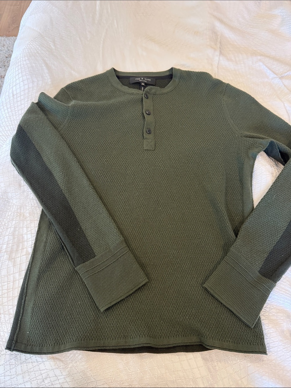 rag & bone Olive Green Long Sleeve Henley Thermal